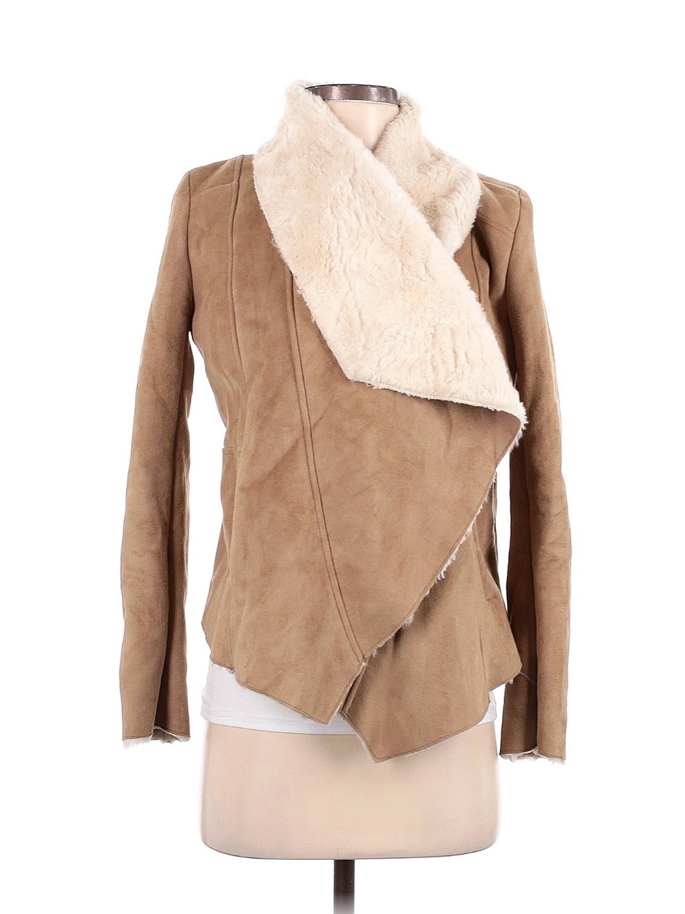 Bernardo Tan Faux-Suede Jacket with Cream Shearling Collar